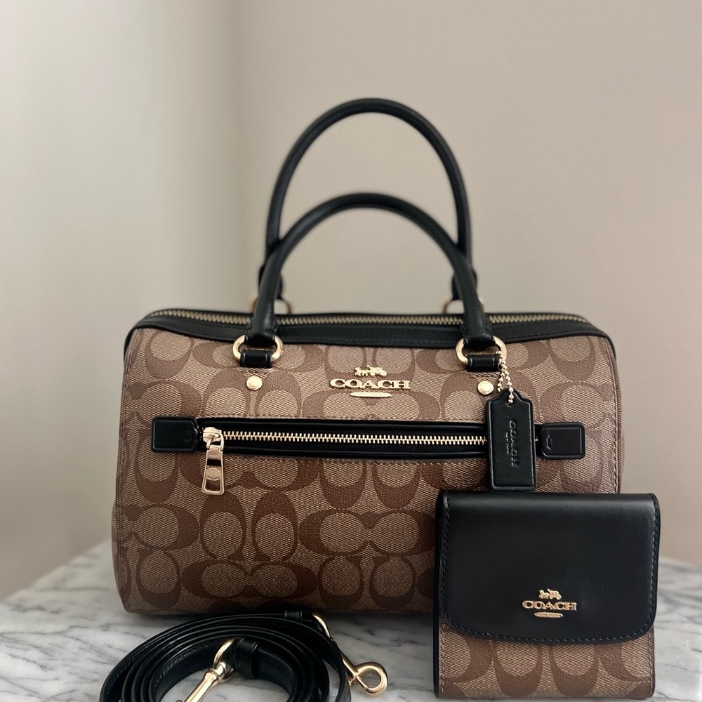 Coach Rowan Satchel Bag with Small Trifold Wallet